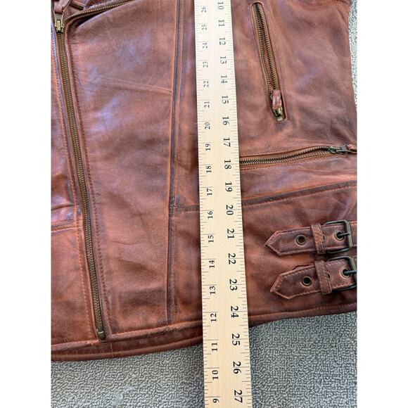 FZ Merchandise Men's Brown Leather Motorcycle Jacket Quilted Shoulders - Picture 8 of 16